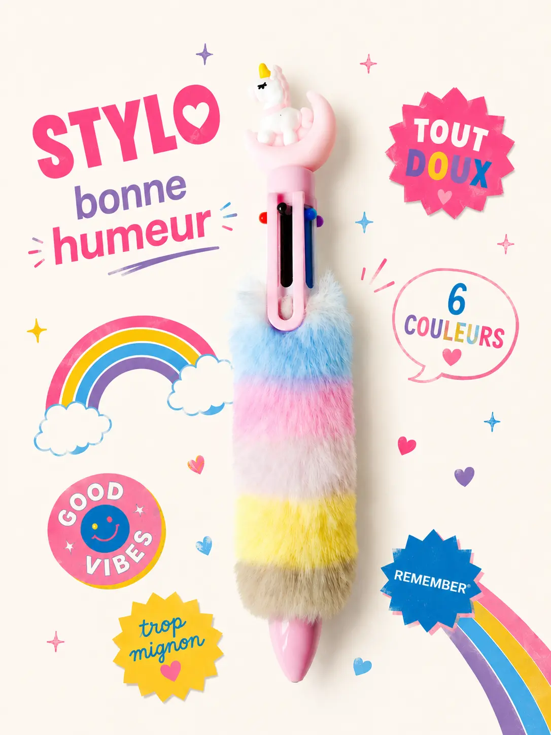 Stylo 6 couleurs Licorne