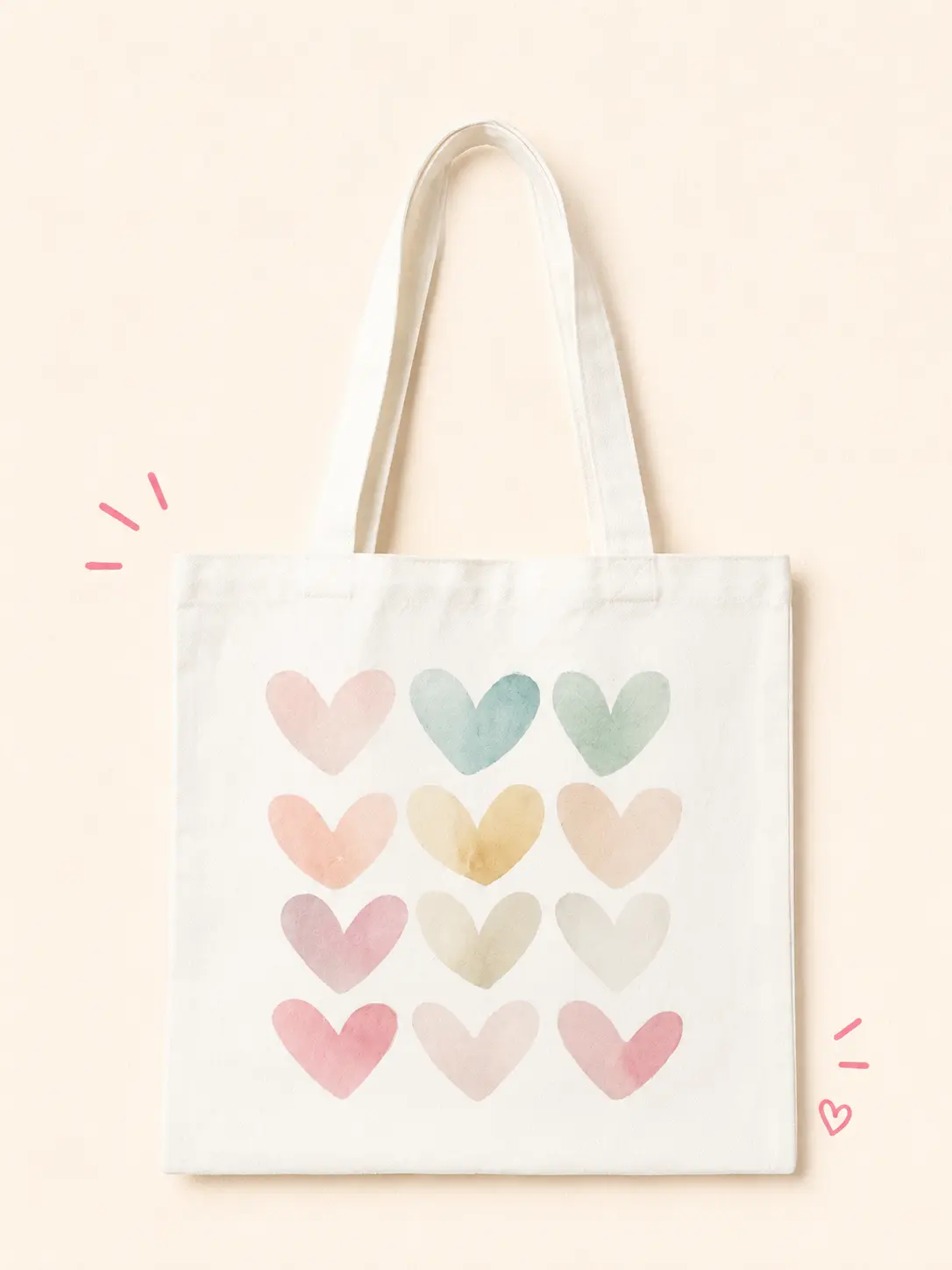 Tote-Bag “Cœurs Pastel”
